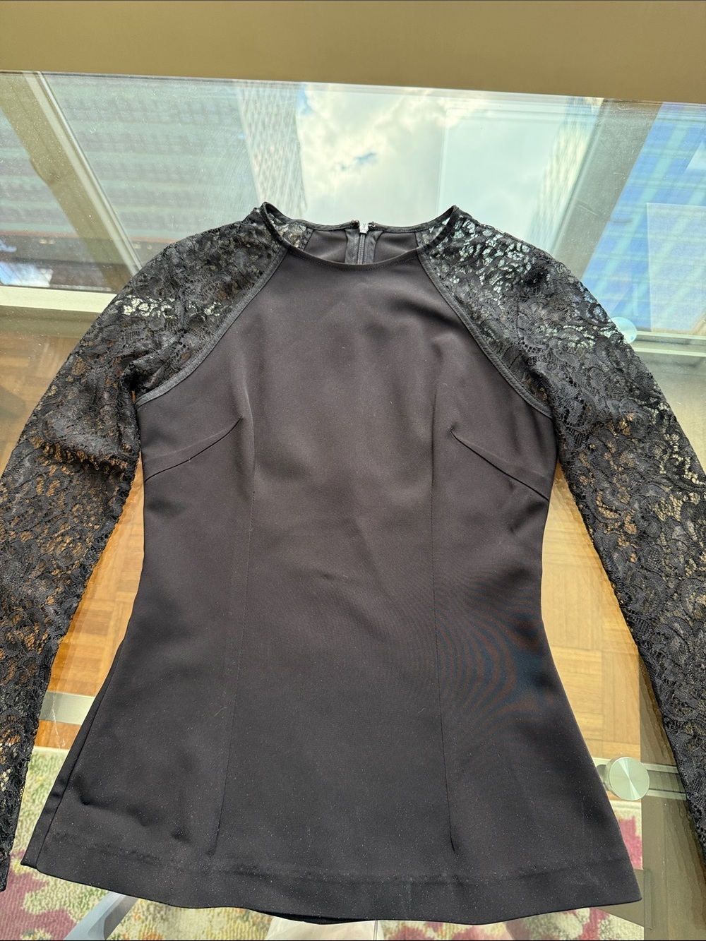 Nha Khanh Blouse With Lace long Sleeve in Midnight Black. Size 0.